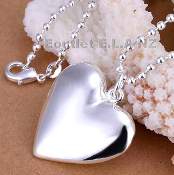 36x30mm PUFF HEART SILVER NECKLACE-44cm